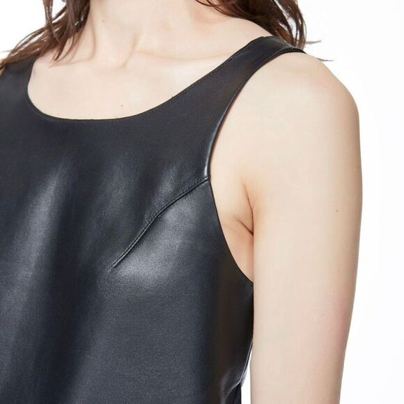 Shui Chen Lambskin Tank Top with Silk Peplum Back BLACK - Picture 1 of 9